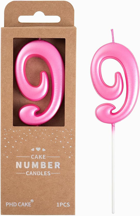 PHD CAKE 2.76 Inch Elegant Pink 9 Number Birthday Candles, Pink Number Candles, Cake Number Candles, Party Celebration