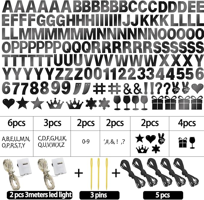 175Pcs DIY Glitter Customizable Banner Kit Happy Birthday Custom Letters Banner 30th Birthday Decorations Anniversary Personalized Banners Decor Death to My 20s Party Supplies (Glitter Black)