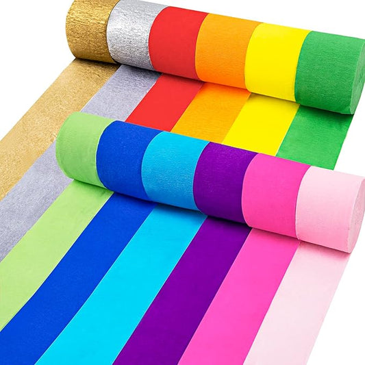 Coceca 12 Rolls 984ft Crepe Paper Streamers in 12 Colors for Rainbow Party Decorations Wedding Ceremony Birthday Indoor Decoration