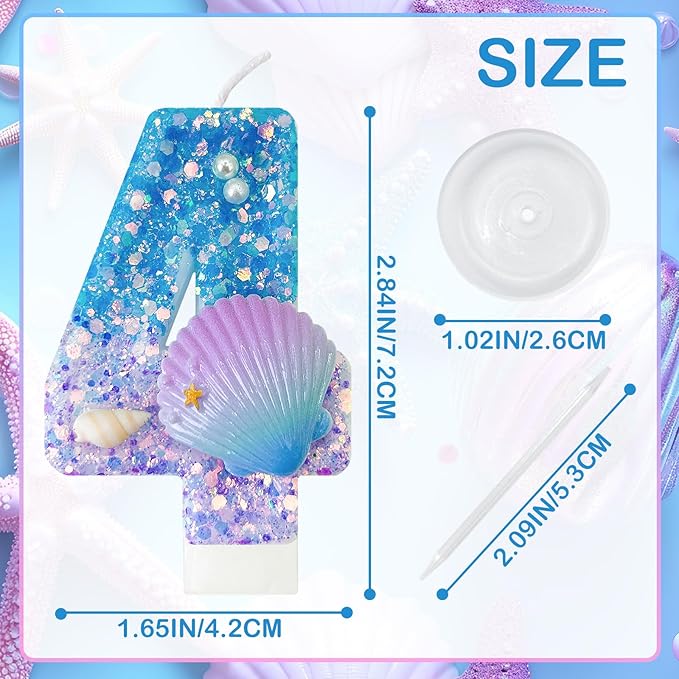 Blue and Purple Birthday Candles, 4th Birthday Cake Decoration, Cupcake Candles，Suitable for Mermaid Theme Party Cake Decoration (4)