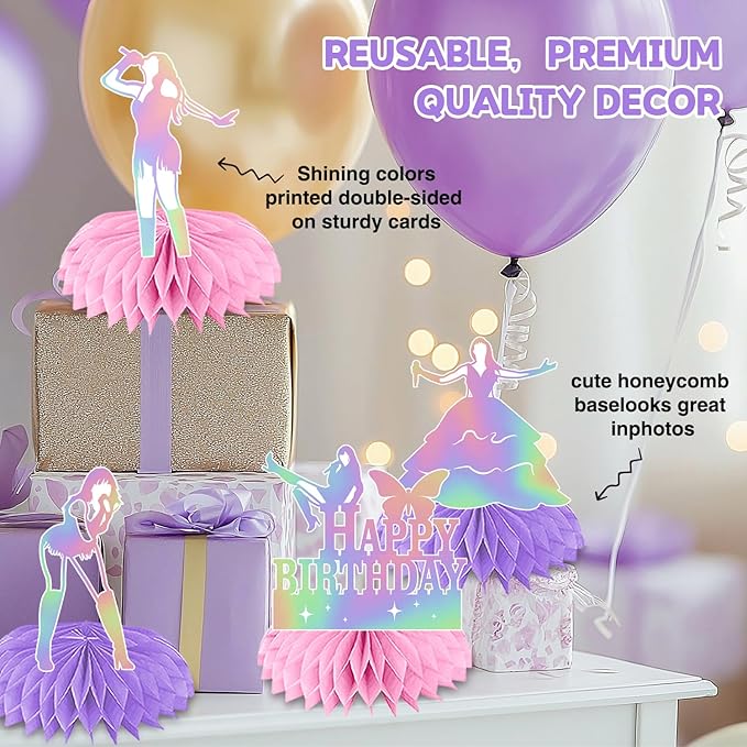 8 Pcs Iridescent Party Decorations Honeycomb Centerpieces, Happy birthday Table Decorations, birthday Party Decorations 3d Double Side Honeycomb Decorations for birthday Day Party