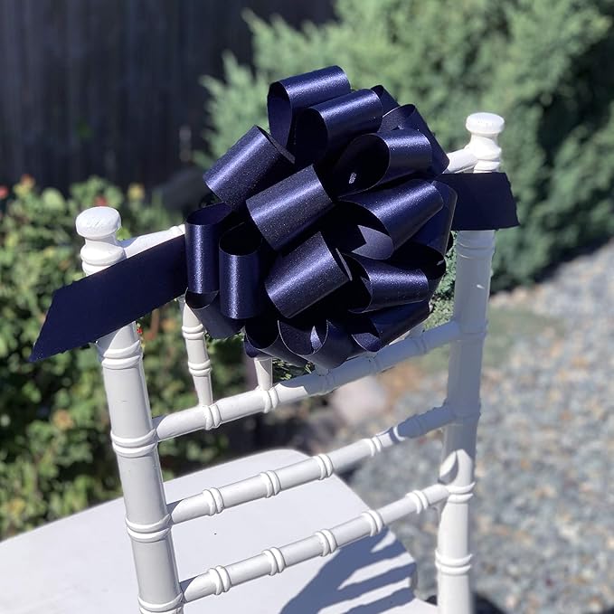Large Navy Blue Ribbon Pull Bows - 9" Wide, Set of 6, Memorial Day, 4th of July, America 250 Anniversary, Law Enforcement Appreciation, Thin Blue Line, Wreath, Garland, Gift Basket, Father's Day