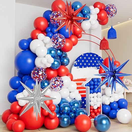Red White Blue Balloon Garland Arch Kit for 4th of July Independence Day Veterans Memorial Day Baby Shower Birthday Party Baseball Patriotic Theme Party Red White and Blue Decorations