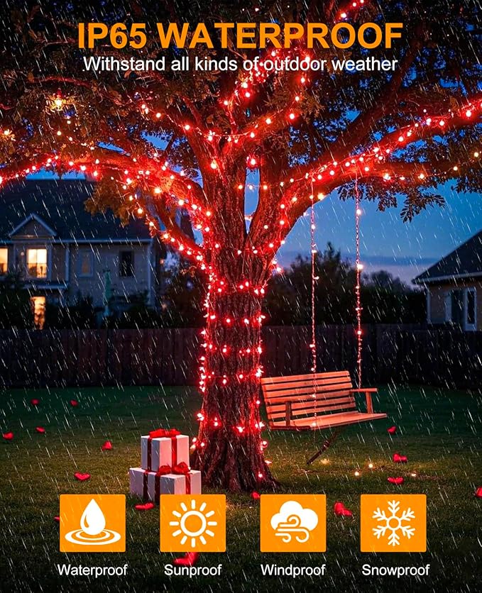 80FT 240 LED Christmas String Lights, Plug in Red Christmas Lights Outdoor Waterproof, 8 Modes Connectable Fairy Twinkle Lights for Indoor Home Garden Patio Party Holiday Decorations