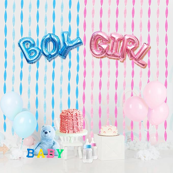 Pink Blue Crepe Paper Streamers, 656 Ft Gender Reveal Decorations Streamers Kit,8 Rolls Hanging Streamer Paper for Birthday Anniversary Baby Shower Shower Party Supplies