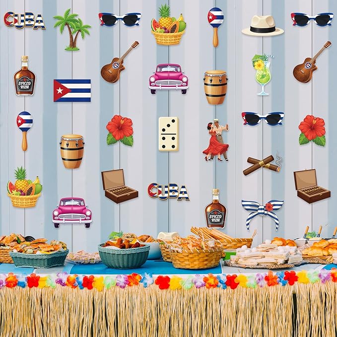 6 Pcs Havana Nights Party Garlands Cuban Party Decorations Havana Nights Hanging Garland Banner Vintage Car Bandera Palm Tree Decor Photo Booth Props for Cuba Birthday Ceiling Decor