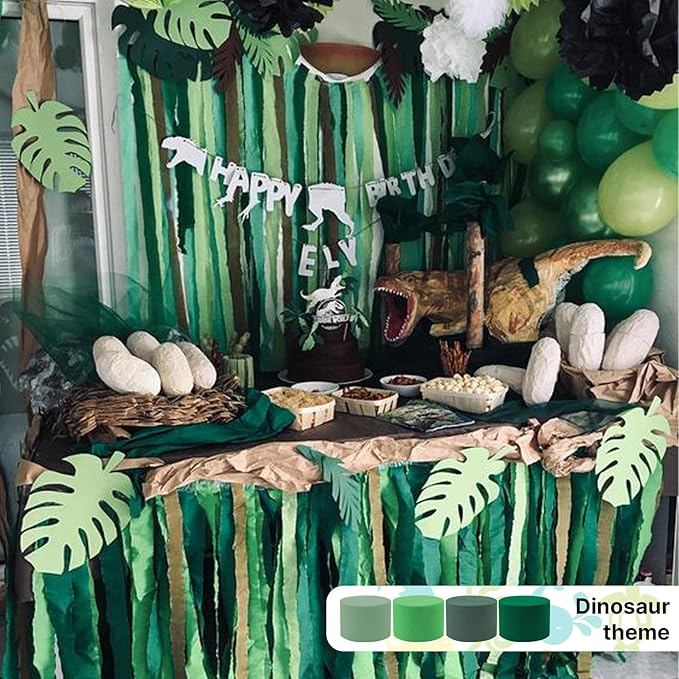 PartyWoo Sage Green Crepe Paper Streamers 6 Rolls 492 ft Pack of Hunter Sage Green Gold Sand White Crepe Paper for Jungle Safari Graduation Birthday Party Decorations (1.8 Inch x 82 Ft/Roll)