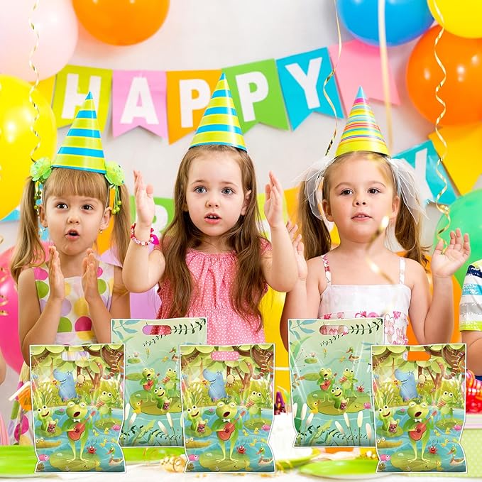 Falueqg Frog Party Favor Bags - 50 Pcs Green Frog Goodie Candy Gift Bags Summer Animal Theme Party Supplies for Birthday Baby Shower Decorations