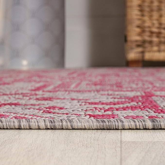 JONATHAN Y Boho Medallion Indoor Outdoor Runner Rug 2X8 Light Gray/Fuchsia, Estrella Textured Weave for Backyard, Patio, Porch, Easy-Cleaning, High Traffic, Pet-Friendly, Non-Shedding (SMB105F-28)
