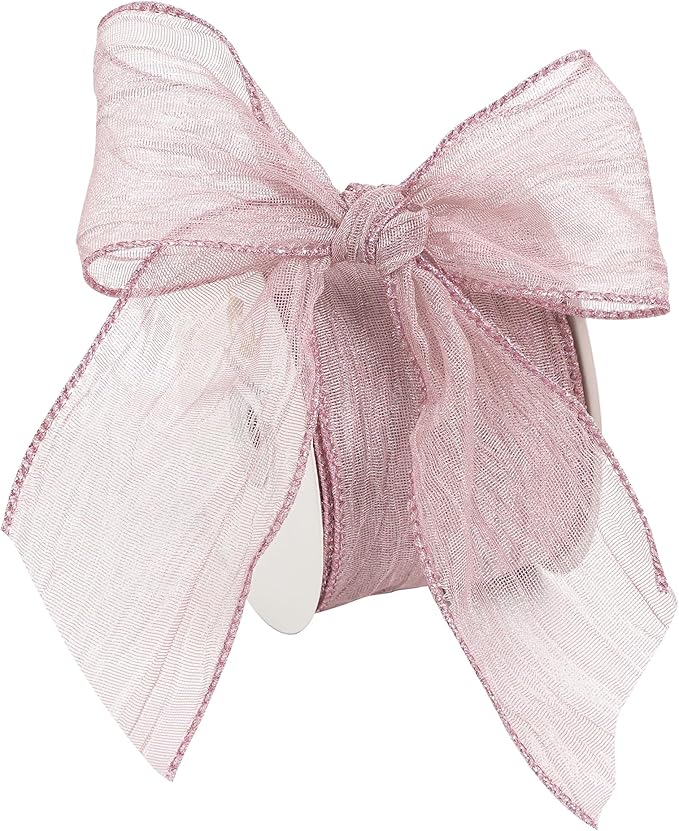 HUIHUANG Dusty Rose Wired Ribbon 2.5 inch Mauve Crinkle Metallic Ribbon for Gift Wrapping Basket Wreaths Bows Making Wedding Home Decor DIY Crafts Christmas Tree Decor-10 Yards