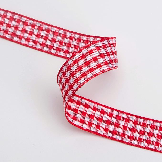 Ribbli Red and White Gingham Ribbon,100% Polyester Woven Edge,5/8 Inch x 10 Yard,Plaid Ribbon Use for Gift Wrapping,Party Decoration(Red 1)