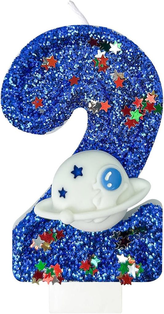 HXOUSE Spaceship Number 2 Birthday Candles - Outer Space Universe Birthday Candles for Cake, 2 Candle Topper for Anniversary Celebrations, Astronaut Rocket Party Decorations for Boys