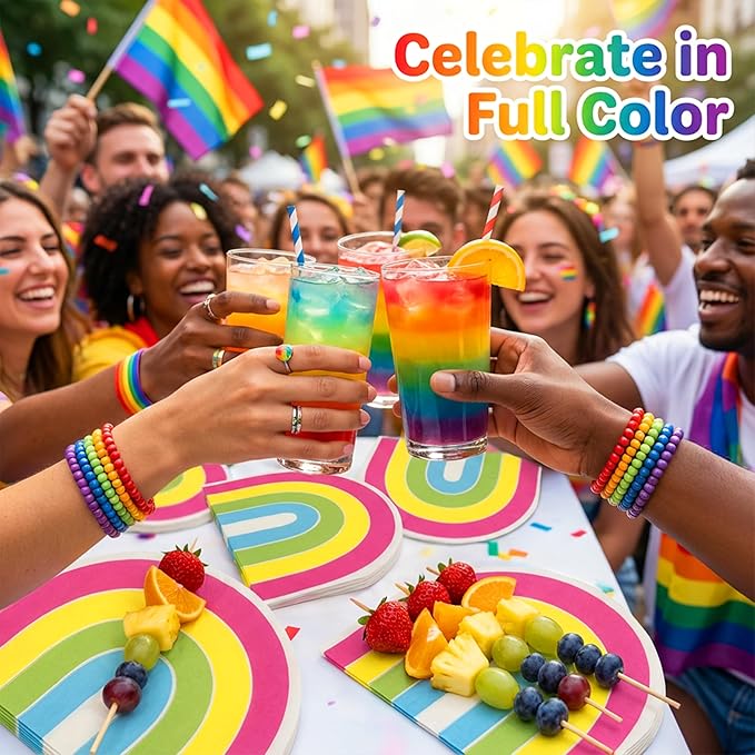 Rainbow Paper Napkins 42 Pcs - Disposable Cocktail Napkins for Party, Birthday & Wedding - Absorbent Beverage & Dinner Napkins Disposable for Everyday Use, Bar Supplies