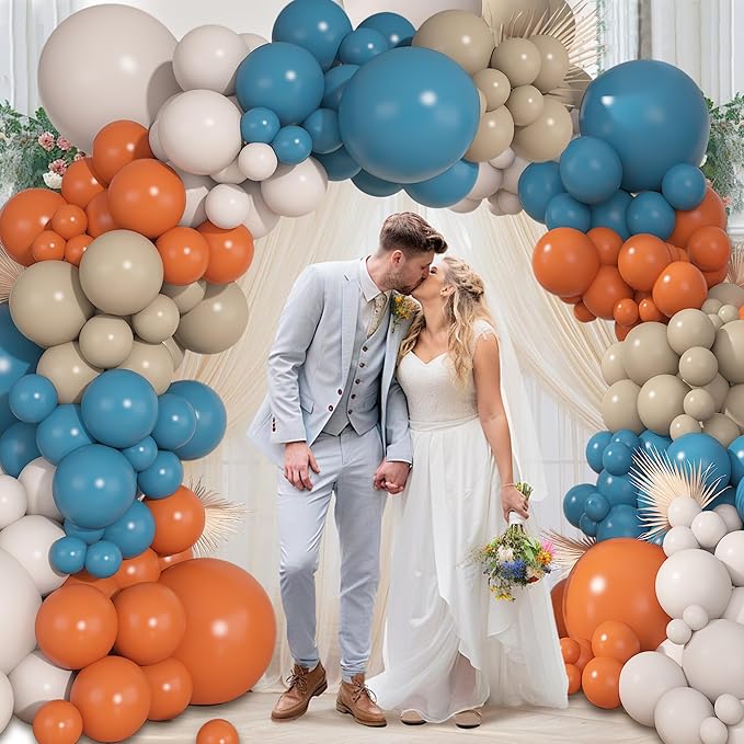Ouddy Party 149Pcs Dusty Blue Burnt Orange Balloon Arch Garland Kit Different Sizes 18 12 10 5Inch, 6Pcs 18” Thanksgiving Sand Dark Teal Balloons for Wedding Birthday Party Decorations