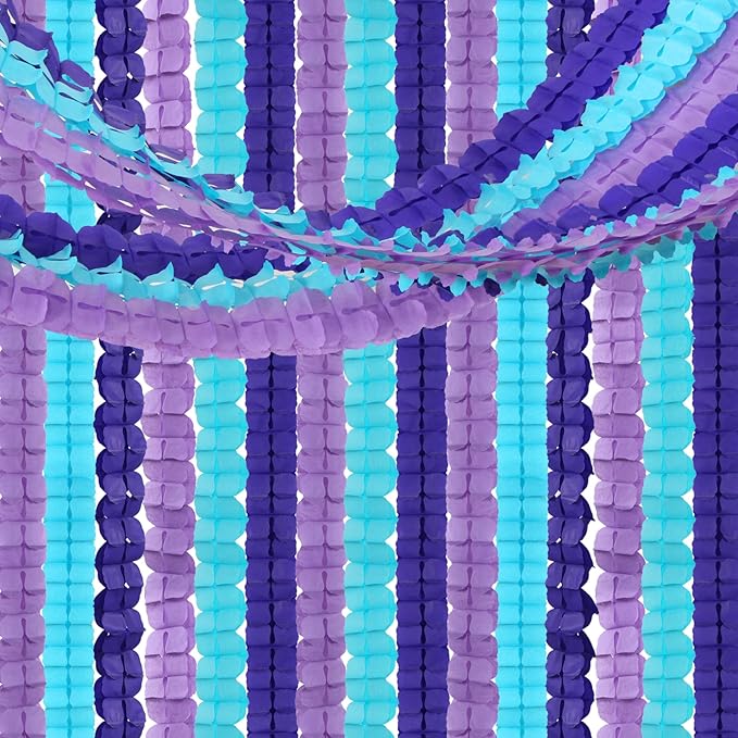 Purple-Blue Mermaid Party-Decorations Garland Streamers - 12pcs Girls Birthday Baby Shower 4-Leaf Clover Paper Streamer,Little Mermaid Theme Under The Sea Backdrop Banners Decor Ouruola