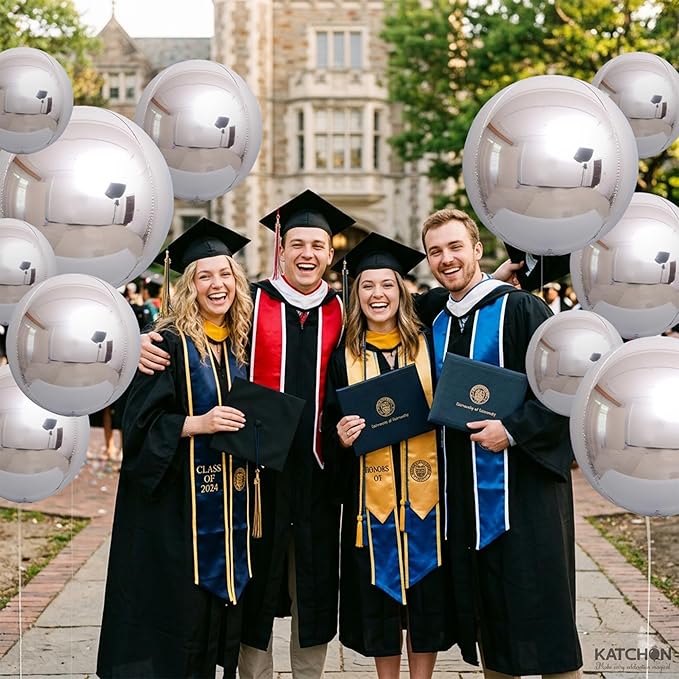 KatchOn, Metallic Silver Balloons - 22 Inch Pack of 14 | 4D Round Foil Balloons for Silver Party Decorations | Graduation Balloon for Birthday, Disco Party Decorations, Graduation Decorations 2026