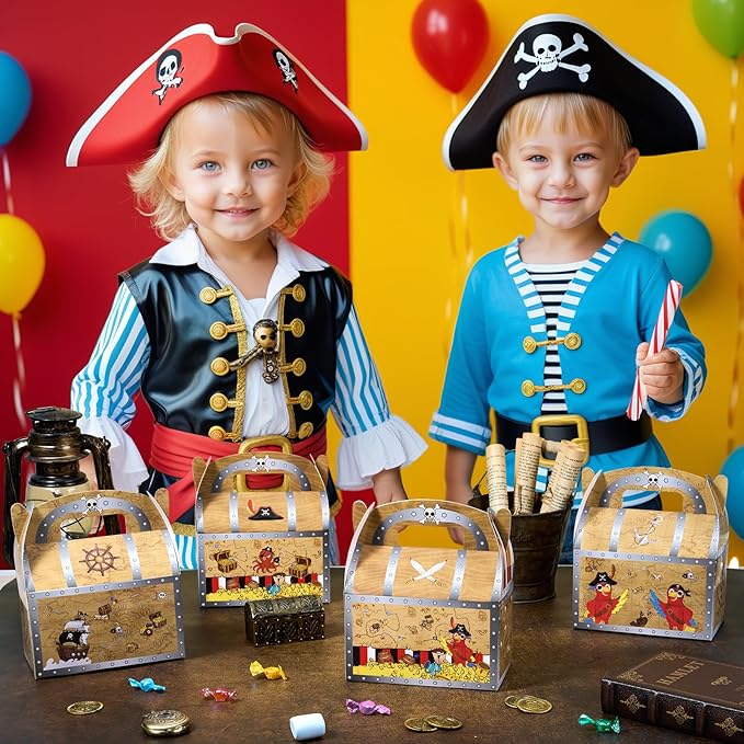 WERNNSAI Pirate Party Favor Boxes - 12 PCS Treasure Chest Boxes Pirate Birthday Decorations Nautical Theme Party Favors for Baby Shower Halloween Treasure Hunt Game