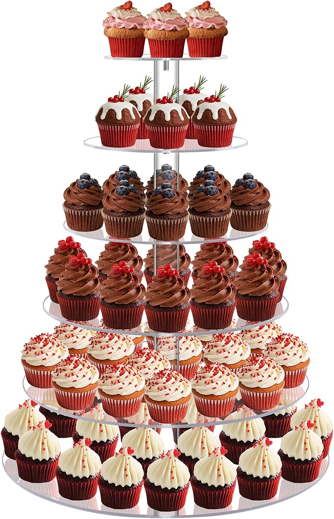 6 Tier Large Cupcake Stand, Tiered Acrylic Cupcake Holder Stand for 80 Cupcakes, Clear Cupcake Tower for Wedding,Birthday,Party