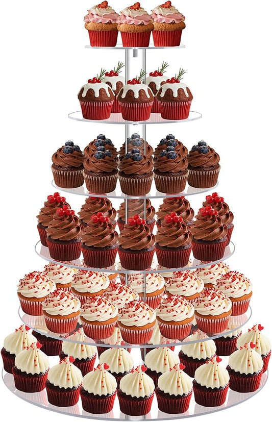 6 Tier Large Cupcake Stand, Tiered Acrylic Cupcake Holder Stand for 80 Cupcakes, Clear Cupcake Tower for Wedding,Birthday,Party