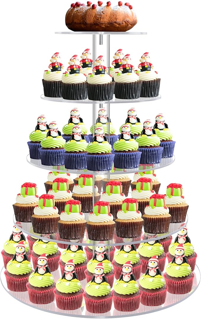 Cupcake Stand, 5 Tier Large Cupcake Stand for 50 Cupcakes, Round Tiered Cupcake Holder, Clear Acrylic Cup Cake Tower Stand, Dessert Table Display Set for Party, Wedding, Birthday, Party, Halloween