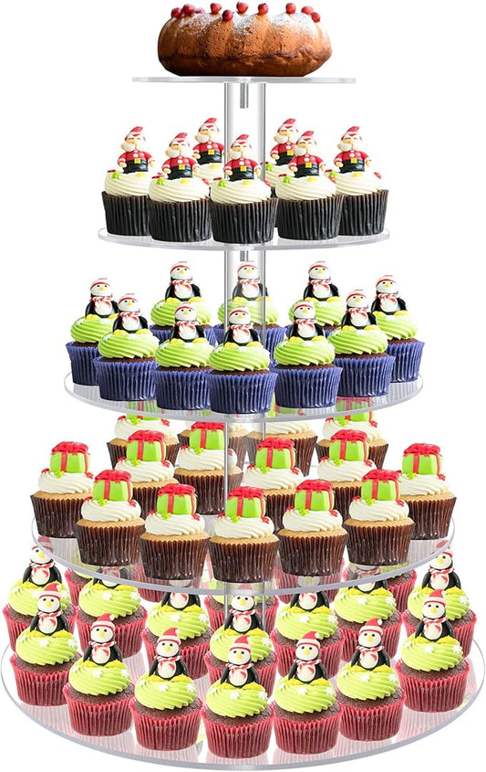 Cupcake Stand, 5 Tier Large Cupcake Stand for 50 Cupcakes, Round Tiered Cupcake Holder, Clear Acrylic Cup Cake Tower Stand, Dessert Table Display Set for Party, Wedding, Birthday, Party, Halloween