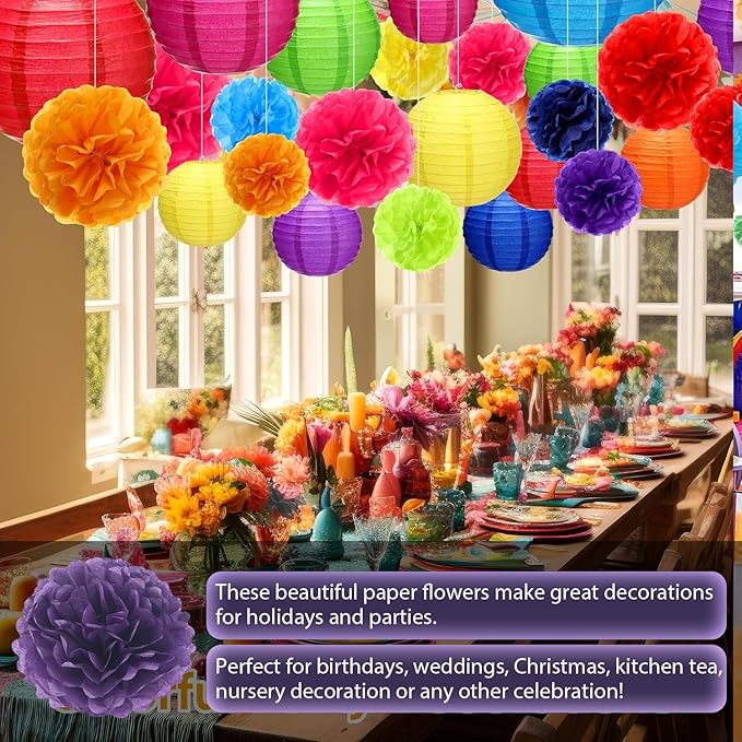 Qimoo 20pcs Dark Purple Paper Pom Poms Decorations, DIY Tissue Paper Flowers Ball for Party Wedding Outdoor Decoration