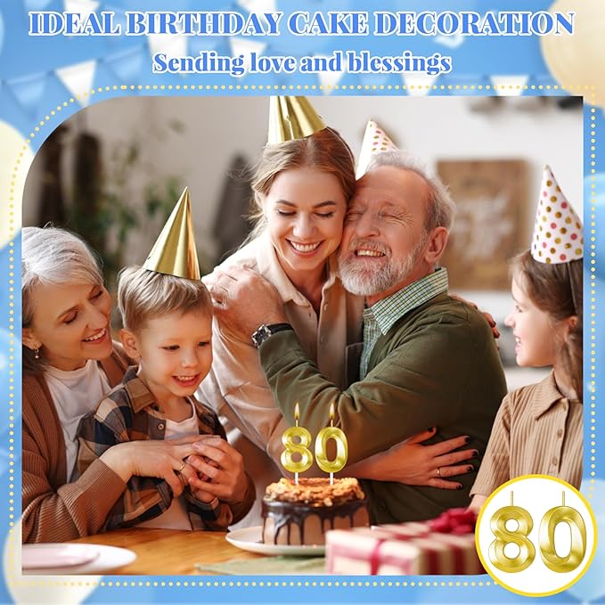 80th Birthday Candles for Cake,Birthday Decorations for Him Her,Number Candles for Cake Toppers Party Anniversary