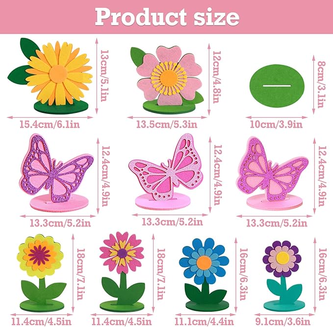SUNBEAUTY 18PCS Flower Felt Centerpieces for Tables Flower Butterfly Birthday Party Decorations for Spring Table Decoration Home Office Girl Birthday Mother's Day Decorations