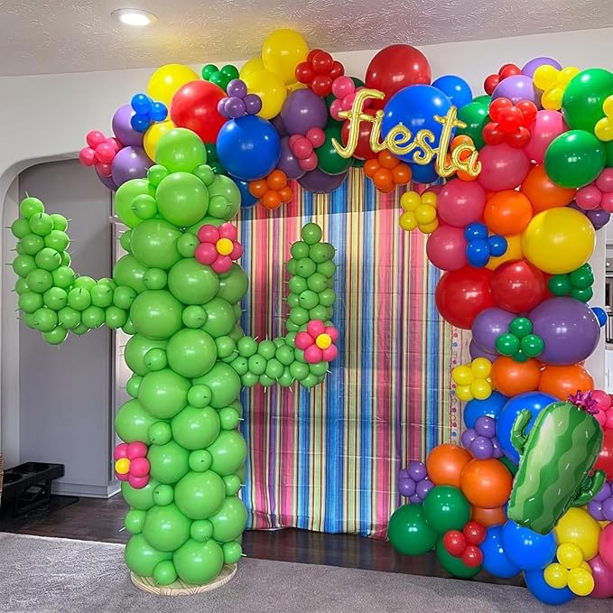 137Pcs Mexican Fiesta Balloon Arch Garland Kit - Fiesta Party Decorations,Rainbow Colors Giant Cactus Foil Balloons for Cinco De Mayo Carnival Birthday Party Summer Hawaiian Luau Tropical Supplies
