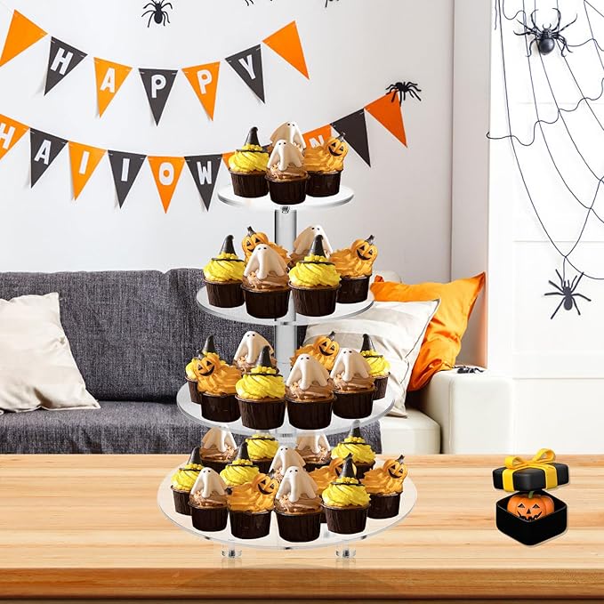 4 Tier Cupcake Stands for Dessert Table with Base Cupcake Holder Round Acrylic Cupcake Stands for Wedding Birthday Afternoon Tea Theme Party Decoration