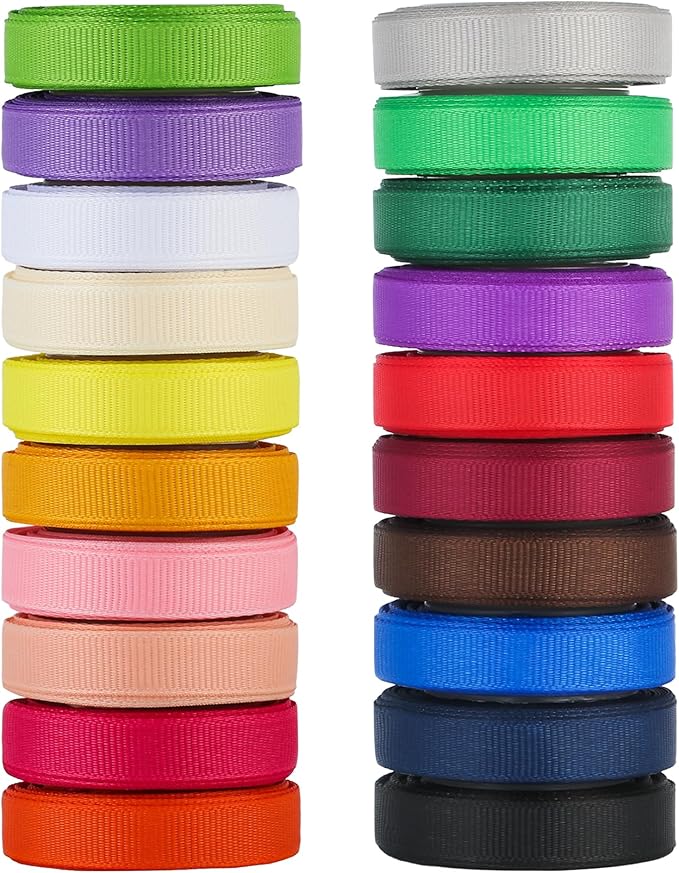 LIUYAXI 100 Yards Solid Grosgrain Ribbon, 3/8" X 5 Yard/Roll, 20 Colors Rainbow Multicolor Fabric Ribbons Roll Perfect for Crafts Gifts Wrapping Flower Bouquet Hair Bows & Other Projects