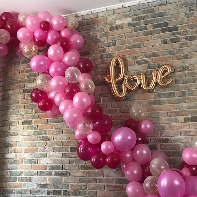 Paready Hot Pink Balloons Set, 60 Pcs 12 Inch Hot Pink Latex Balloons, Pink Confetti Balloon Hot Magenta Party Balloons for Birthday Wedding Baby Shower Princess Valentine's Party Decorations