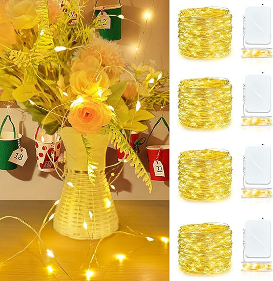 Aogist 4-Pack 16FT Fairy Lights with Spool,Ultra-Bright 50 LEDs Battery Operated Copper Wire String Light for Bedroom Christmas Wedding Centerpiece Parties Decoration,Warm White