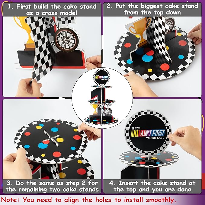 Race Car Cupcake Stand - 3 Tier If You Ain't First You're Last Party Dessert Holder for Boys Birthday Decorations Racing Car First Cardboard Cupcake Tower for Birthday Baby Shower Party Favor