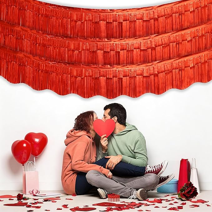 LOLStar 6 Pack Red Foil Fringe Garland Birthday Party Decorations, 59Ft Metallic Tinsel Streamers Banner, Glitter Photo Booth Prop Table Skirt for Valentines Day Parade Float Christmas Party Decor