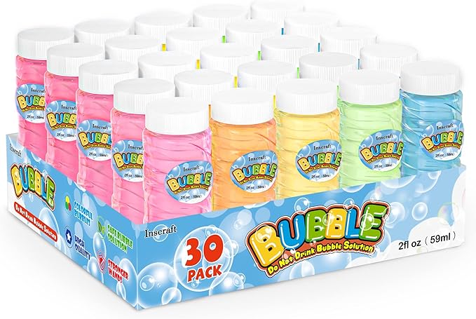 Inscraft 30 PCS Bubble Bottles with Wands Assortment for Kids, 2oz Bubbles Solution Each, Outdoor & Indoor Summer Toy, Weddings, Party Favors, Birthday, Refill for Bubbles Machine Blower