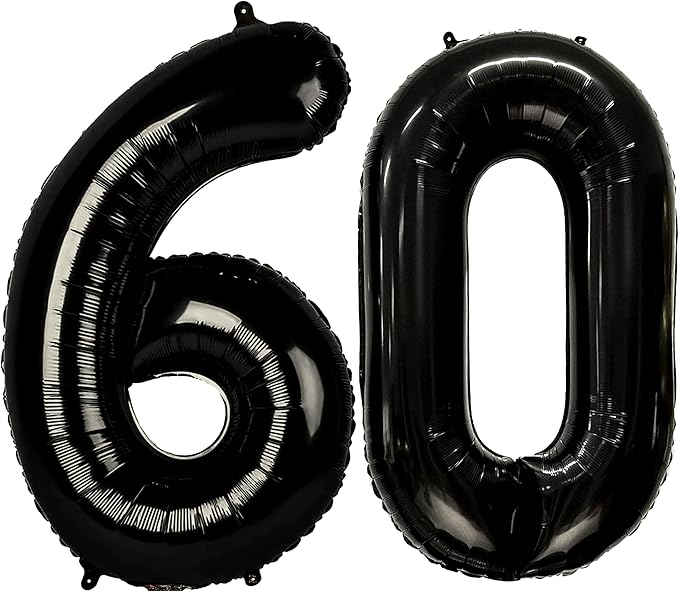 FIROMI 60 Number Balloons Black Big Giant Jumbo Mylar Foil 60 Balloon Numbers for 60th Birthday Party Anniversary Decorations 40-inches