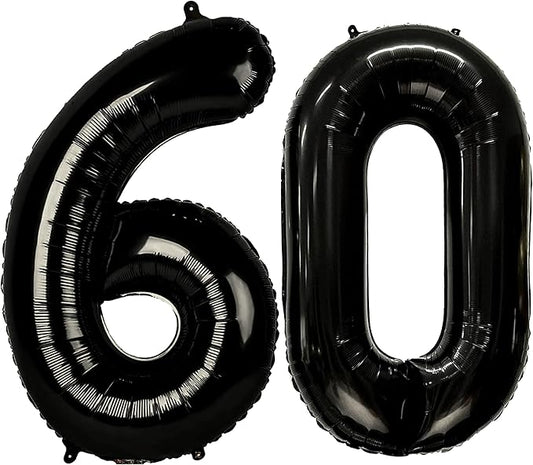 FIROMI 60 Number Balloons Black Big Giant Jumbo Mylar Foil 60 Balloon Numbers for 60th Birthday Party Anniversary Decorations 40-inches