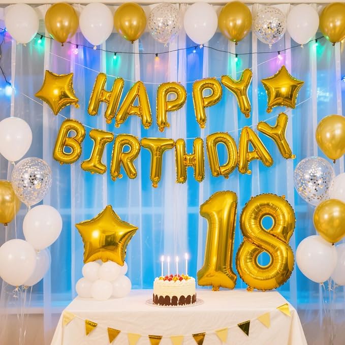 Gold Happy Birthday Balloon Banner Set -16 Inch Foil Letters Balloons, Reusable Birthday Decorations and Party Supplies, Suitable for Men and Women's Birthday Decorations，Party Backdrop