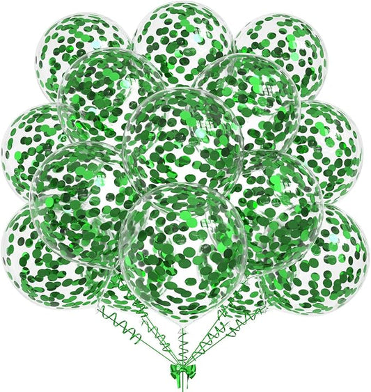 50pcs Green Foil Confetti Balloons,12 inch Latex Balloon with Green Confetti Inside for Birthday Family Party Wedding Party Baby Shower Decoration Supplies