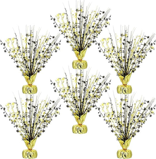 Crowye 6 Pcs Metallic Foil Spray Centerpiece Party Star Decoration Table Decor for Birthday Wedding Graduation Bachelorette Spring Party Holiday(Black Gold,Small Star)