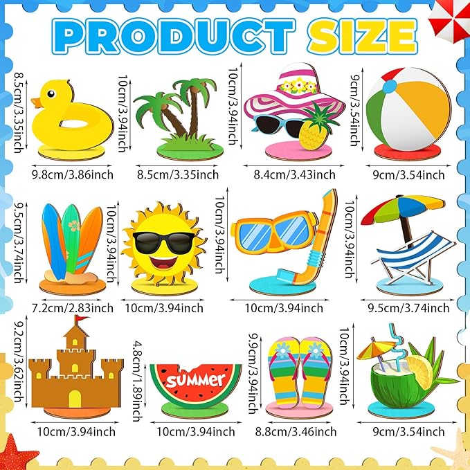 Marsui 12 Pcs Summer Beach Decor Set Tropical Hawaii Tiered Tray Decor with Wood Blocks Beach Pool Balls or Table Centerpieces Kitchen Shelf Wedding Garland Home Decoration