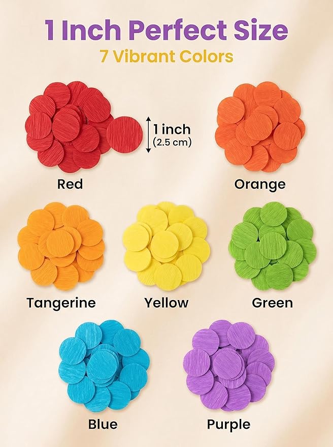 1 Inch Rainbow Circle Crepe Paper Confetti Colorful Round Dots Table Confetti for Birthday Wedding Baby Shower Birthday Party Decorations 1000 Count