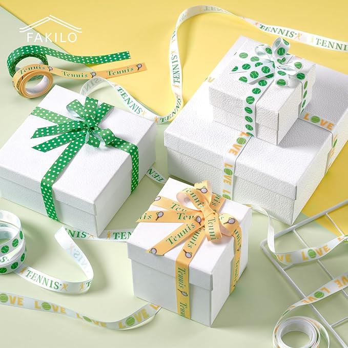 Tennis Ribbons 5 Rolls 20 Yards Total, 5/8" Sports Grosgrain Tennis Themed Ribbons for Homecoming Mums Gift Wrapping Crafts Making Hair Tie Bows and Team Party Decor