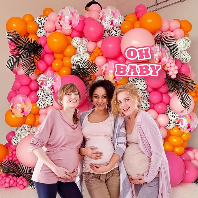 BAUANOOY Pink and Orange Balloons, 60pcs 12 Inch Pink and Orange Party Decorations with Confetti Balloons for Bachelorette Tropical Luau Party Engagement Birthday Party Decorations