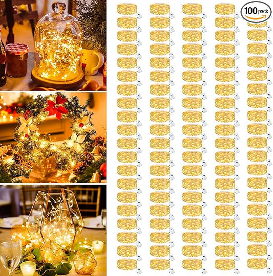 100 Pack Fairy Lights Battery Operated - 7ft 20 Led Twinkle Lights 3 Modes, Bulk Mini String Lights Waterproof for Mason Jars Vases DIY Party Wedding Decoration Christmas -Warm White