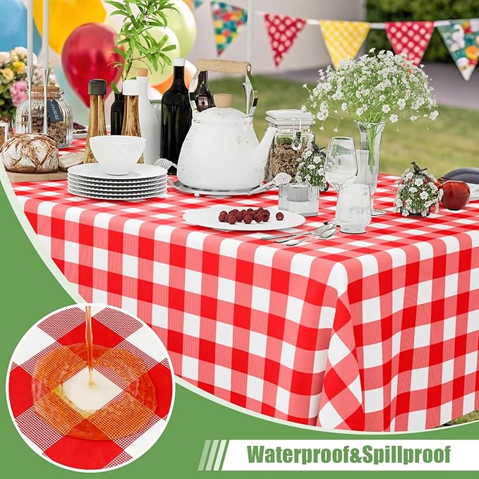 Smiry 3 Pack Red Gingham Disposable Tablecloths - 54" x 156" Heavy Duty Plastic Table Cloth, Waterproof Buffalo Plaid Table Covers for Picnic, Banquets, Outdoor Parties