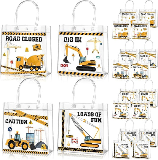 Aliceset 20 Pcs Construction Party Goodie Bags with Handles Construction Themed Party Favors Truck Theme Treat Bags for Birthday Decoration Baby Shower Supplies, 8 x 8 x 3.15 Inch