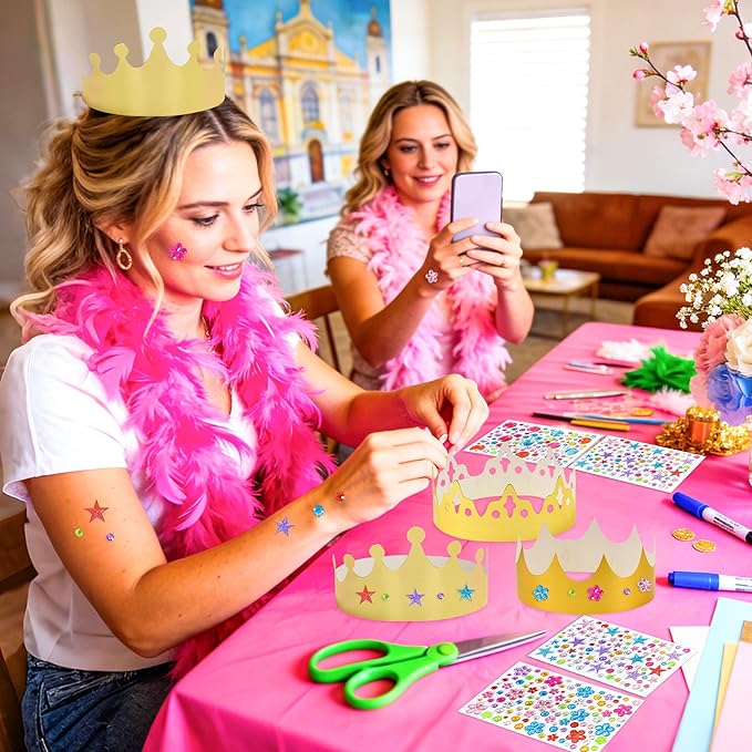 Thirty and Thirsty Gold Paper Crowns Princess DIY Birthday Party Crown Hats with Gem Stickers Fancy Birthday Craft to Decorate School Classroom Prince Princess Party Supplies Favors