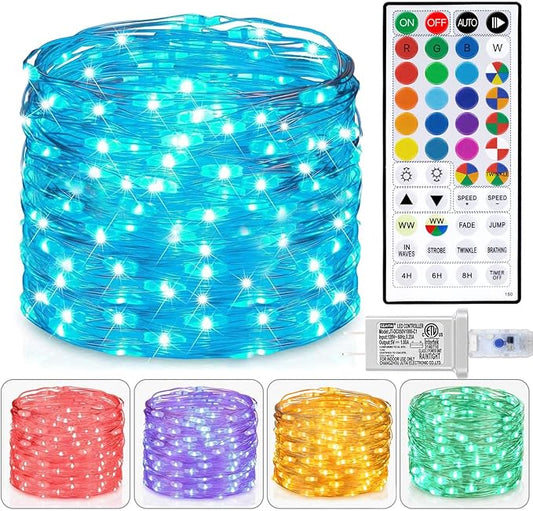 Fairy Lights USB Plug in 33ft 100LEDs with Remote, Warm White 20 Color Changing Light Twinkle Firefly String Lights for Bedroom Party Wedding Christmas Tapestry, Multicolor Colors (USB&Plug)